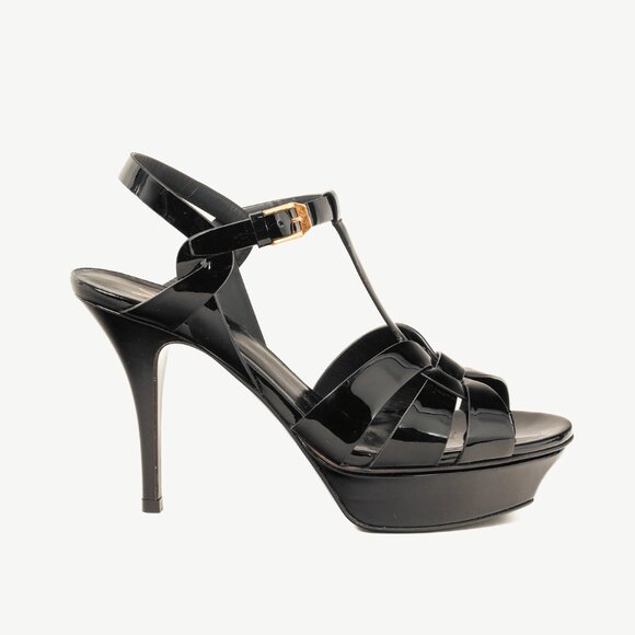 Saint Laurent Tribute Open Toe Black Patent Leather Platform Sandal - Picture 1 of 10